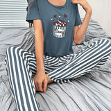 Conjunto de pijama con estampado de rayas y letra