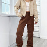 EZwear Pantalones deportivos con capucha con cremallera de hombros caidos con cordon con forro termico