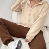 EZwear Pantalones deportivos con capucha con cremallera de hombros caidos con cordon con forro termico
