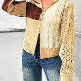 EZwear Cardigan de color combinado con cremallera