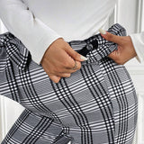 Maternidad Pantalones de cuadros de cintura con volante con cinturon
