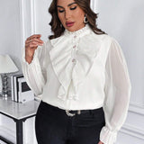 Clasi a grande Blusa ribete con fruncido de manga amplia con boton delantero