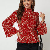 Clasi Blusa peplum con estampado floral de manga con volante