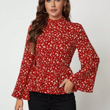 Clasi Blusa peplum con estampado floral de manga con volante