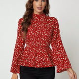 Clasi Blusa peplum con estampado floral de manga con volante