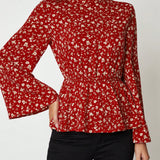 Clasi Blusa peplum con estampado floral de manga con volante