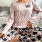 Conjunto de pijama CamiConjuntoa con estampado de dibujos animados & Pantalones de cuadros