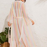 VCAY kimono ribete con fruncido con cinturon transparente maxi
