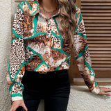 Camisa de leopardo & con estampado de paisley con boton delantero