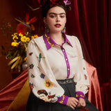 Frida Kahlo   a grande Camisa con estampado floral ribete en contraste