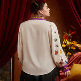 Frida Kahlo   a grande Camisa con estampado floral ribete en contraste