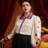 Frida Kahlo   a grande Camisa con estampado floral ribete en contraste