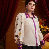 Frida Kahlo   a grande Camisa con estampado floral ribete en contraste