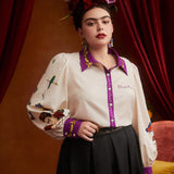 Frida Kahlo   a grande Camisa con estampado floral ribete en contraste