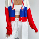 EZwear Cardigan de color combinado de hombros caidos ribete de rayas