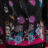 Frida Kahlo X  Blazer con estampado floral de cuello esmoquin & Pantalones acampanados