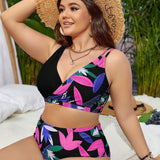 Swim Vcay Conjunto de bikini con impresion tropical para playa en verano y tallas grandes