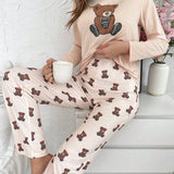 Conjunto de pijama pantalones con camiseta con estampado de oso