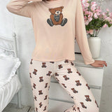 Conjunto de pijama pantalones con camiseta con estampado de oso