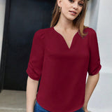 BIZwear Camisa De Mujer En Color Solido Con Cuello Asimetrico En Rojo