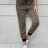 LUNE Pantalones con estampado de leopardo de cintura con cordon