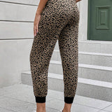 LUNE Pantalones con estampado de leopardo de cintura con cordon