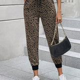 LUNE Pantalones con estampado de leopardo de cintura con cordon