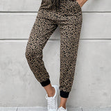 LUNE Pantalones con estampado de leopardo de cintura con cordon