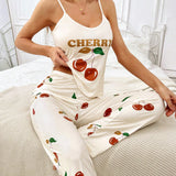 Conjunto de pijama con cereza & con estampado de letra