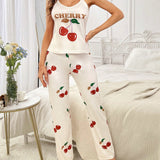 Conjunto de pijama con cereza & con estampado de letra