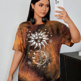 a grande Camiseta de hombros caidos con estampado de sol y luna de tie dye