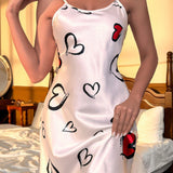 Vestido de dormir de tirantes con estampado de corazon de Satin