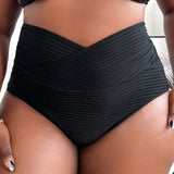 Swim Curve Talla grande Bottom de bikini unicolor de cintura cruzada