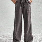 Tall Pantalones de pierna ancha de cintura con cordon con bolsillo oblicuo