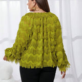 Prive a grande Blusa unicolor ribete con fleco de cuello V