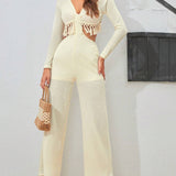 WYWH Cut Out Waist Tassel Hem Wide Leg Jumpsuit