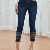 EMERY ROSE Jeans ajustados con dobladillo sin rematar y cintura alta