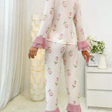 Conjunto de pijama con estampado floral de manga con volante