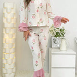 Conjunto de pijama con estampado floral de manga con volante