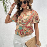 VCAY Blusa con estampado de paisley de cuello redondo