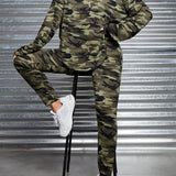 EZwear Leggings con capucha con estampado de camuflaje de hombros caidos