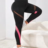 Yoga Futuristic Talla grande Leggings deportivos de color combinado de malla control de barriga