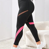 Yoga Futuristic Talla grande Leggings deportivos de color combinado de malla control de barriga