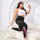 Yoga Futuristic Talla grande Leggings deportivos de color combinado de malla control de barriga