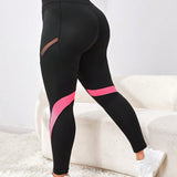 Yoga Futuristic Talla grande Leggings deportivos de color combinado de malla control de barriga