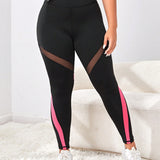 Yoga Futuristic Talla grande Leggings deportivos de color combinado de malla control de barriga