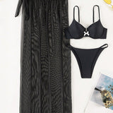 Swim Conjunto de bikini con aros solido con falda de playa