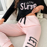 Conjunto de pijama CamiConjuntoa con estampado de letra & Pantalones deportivos de cintura con cordon