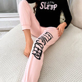 Conjunto de pijama Camiseta con estampado de letra & Pantalones deportivos de cintura con cordon