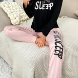 Conjunto de pijama Camiseta con estampado de letra & Pantalones deportivos de cintura con cordon